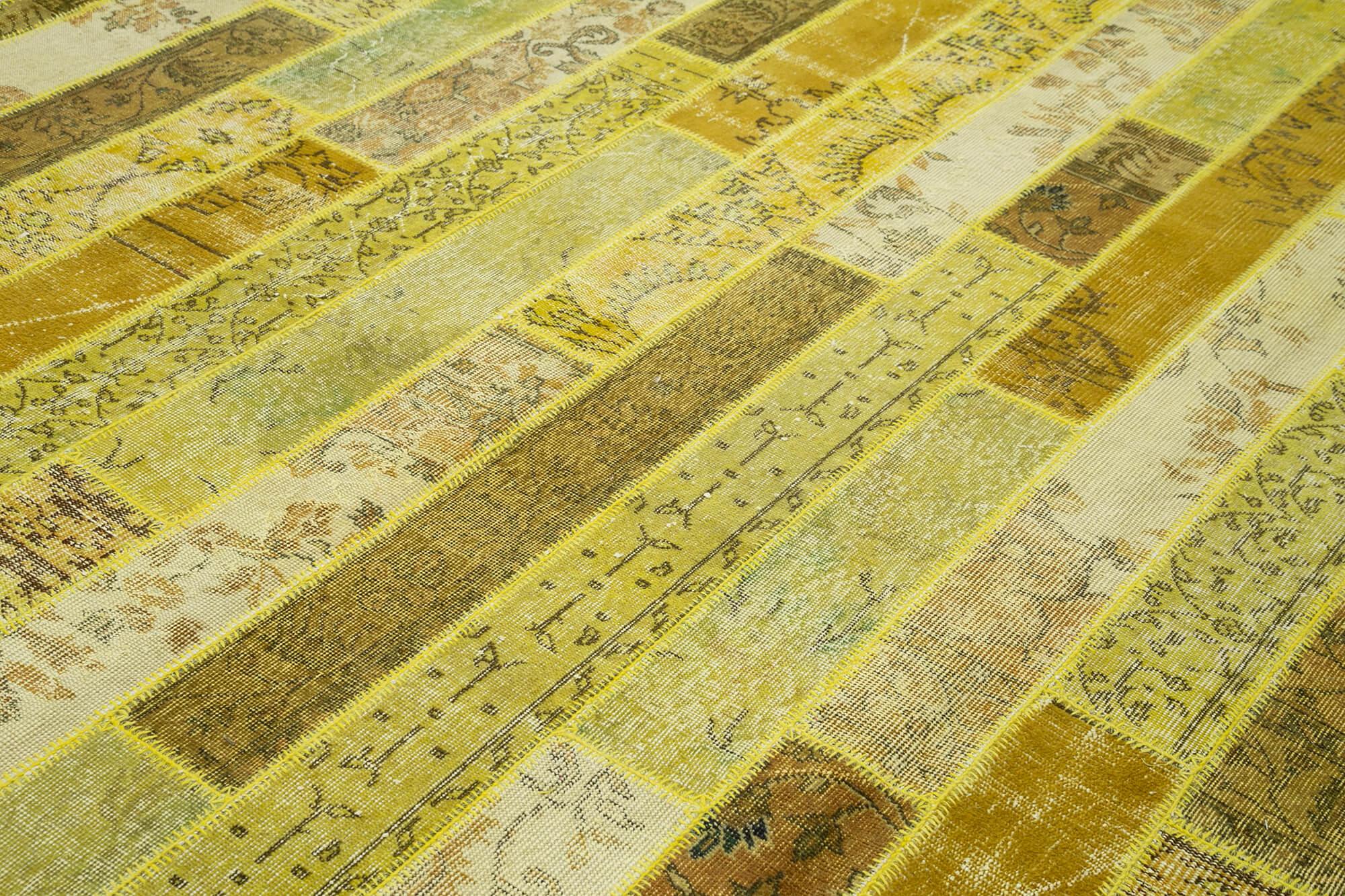 Kırk Yama Sarı Patchwork Pamuk Yün El Dokuma Halısı 248x305 Agacan