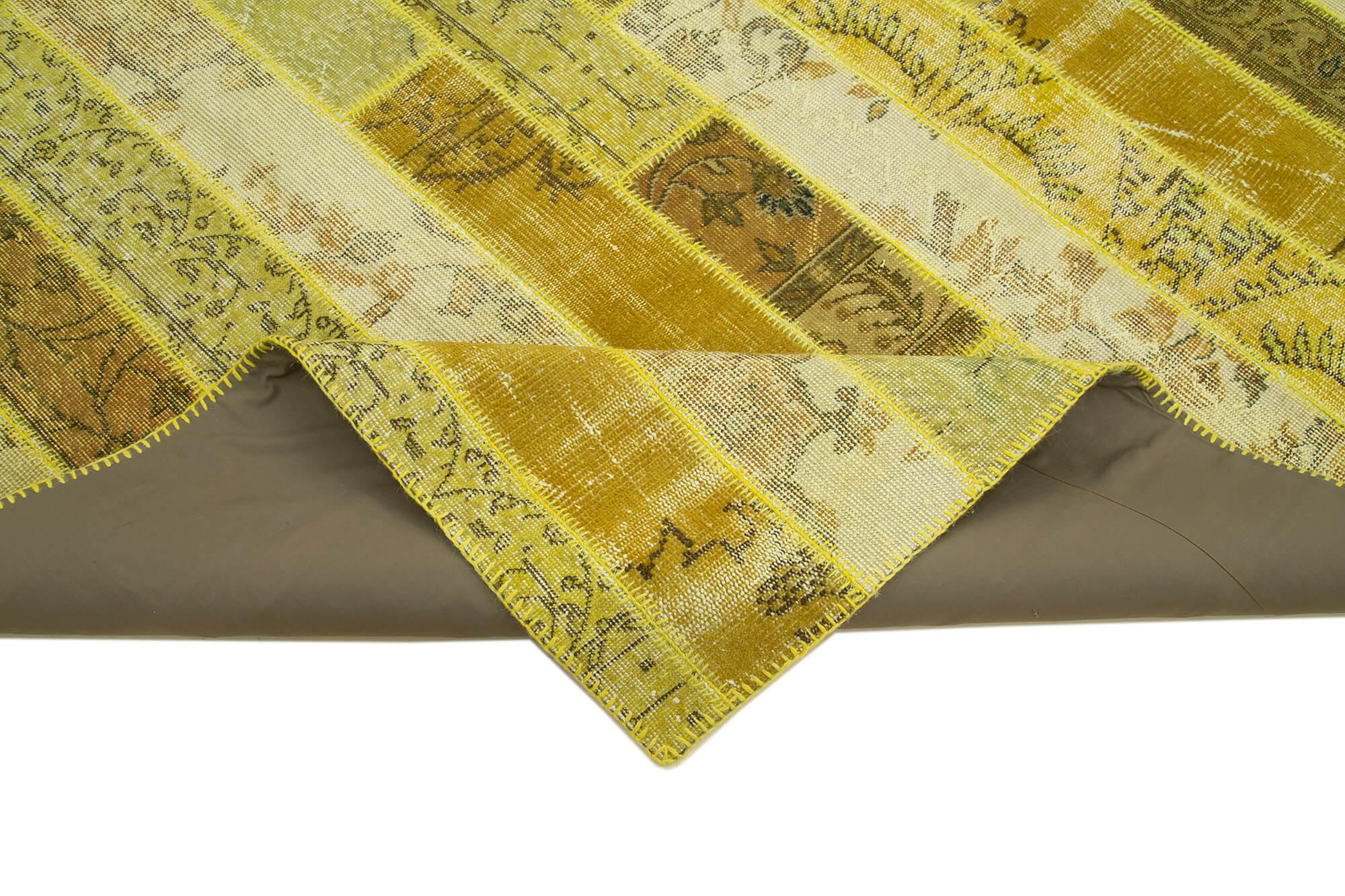 Kırk Yama Sarı Patchwork Pamuk Yün El Dokuma Halısı 248x305 Agacan