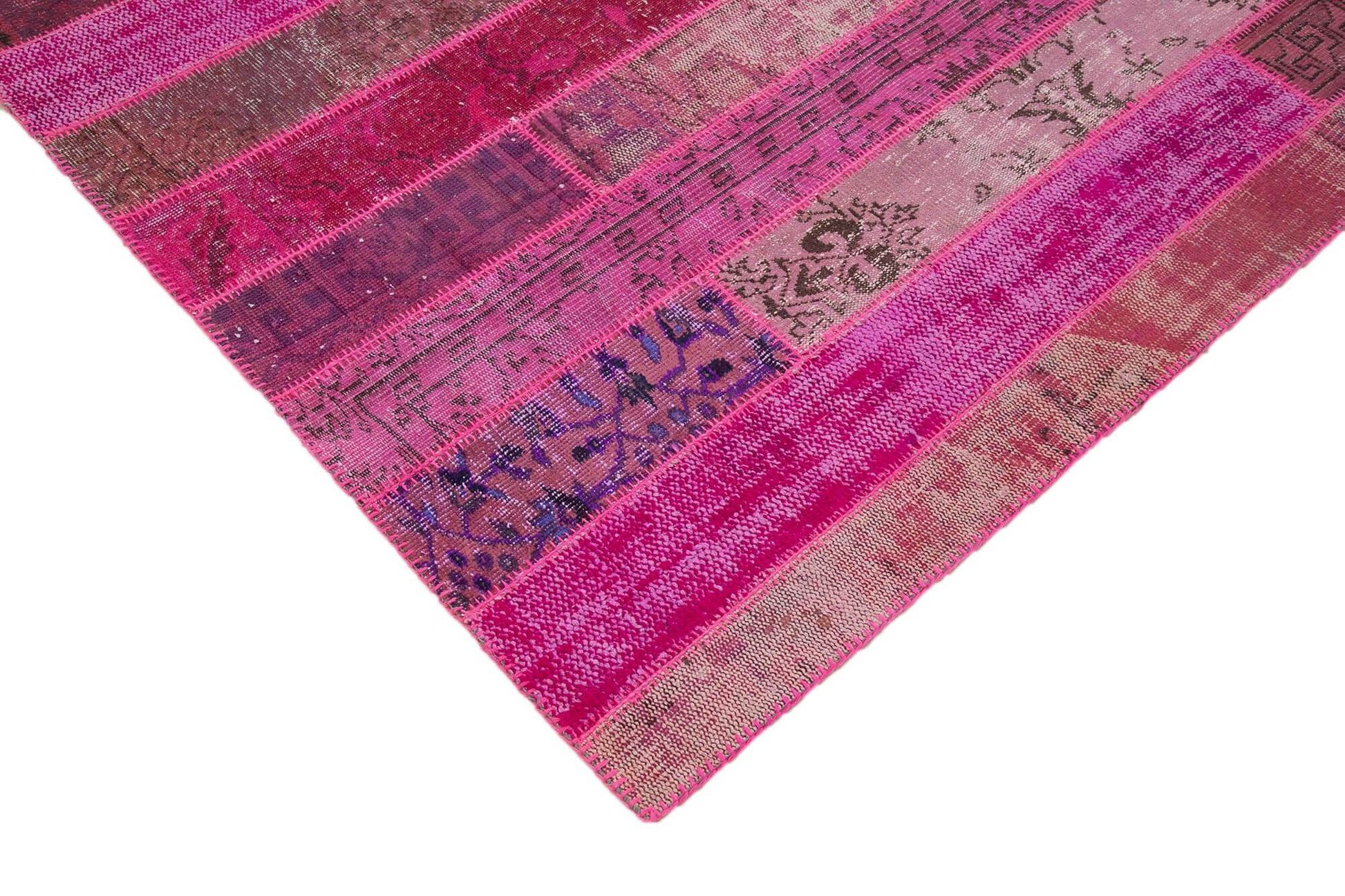 Kırk Yama Pembe Patchwork Pamuk Yün El Dokuma Halısı 252x308 Agacan