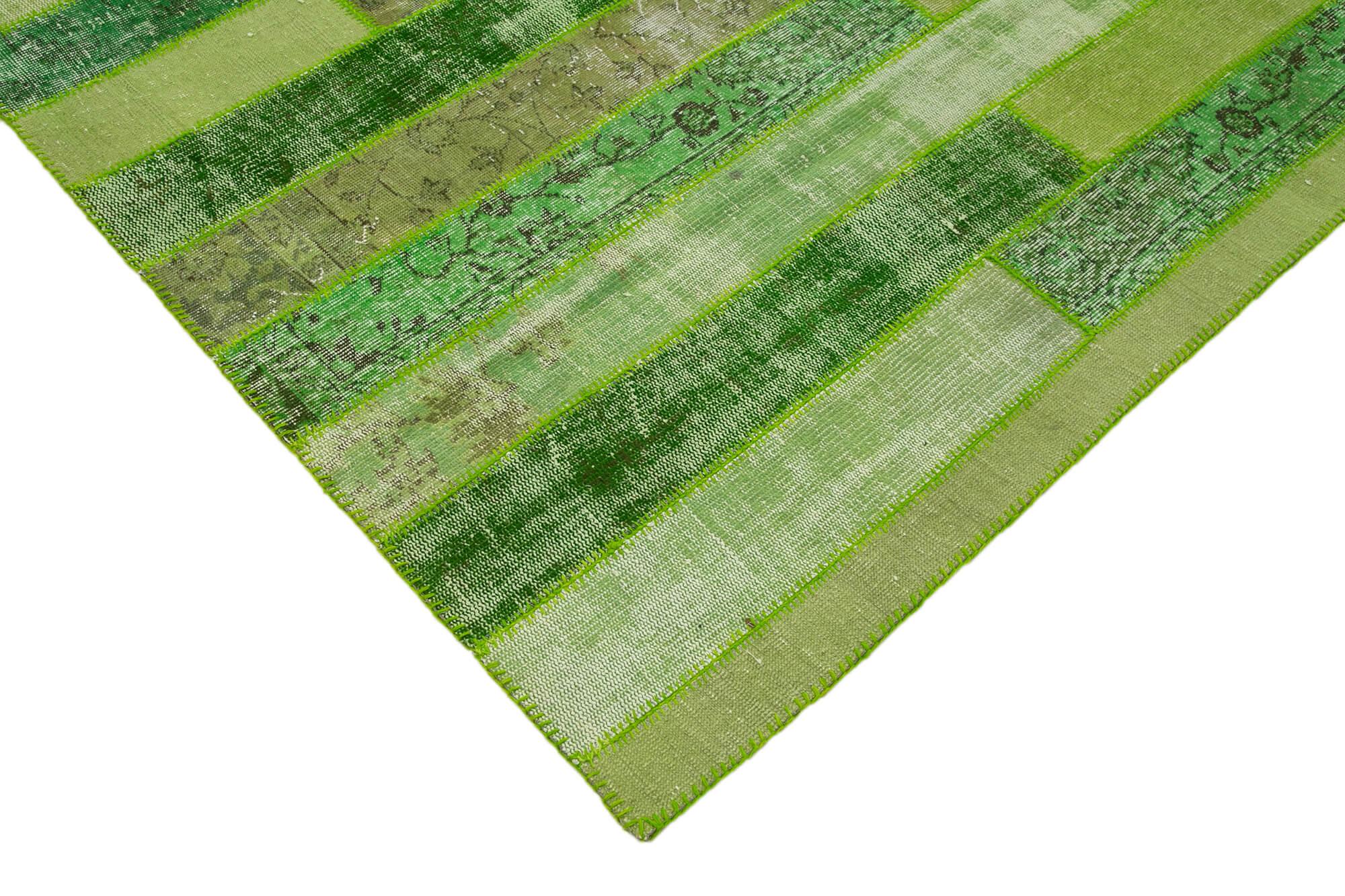 Kırk Yama Yeşil Patchwork Pamuk Yün El Dokuma Halısı 247x308 Agacan