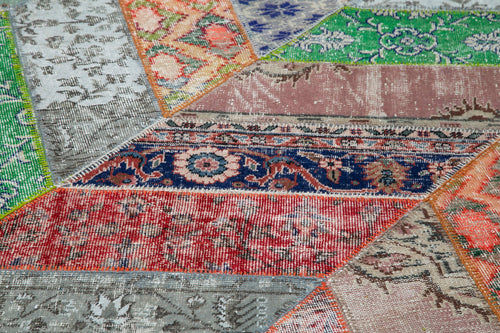 Kırk Yama Gri Patchwork Pamuk Yün El Dokuma Halısı 248x309 Agacan