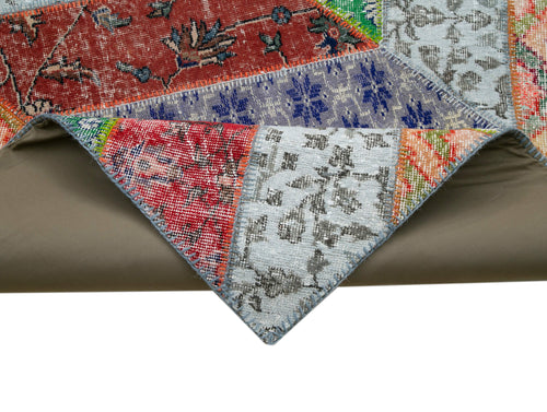 Kırk Yama Gri Patchwork Pamuk Yün El Dokuma Halısı 248x309 Agacan