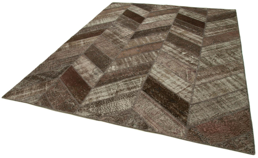 Kırk Yama Kahverengi Patchwork Pamuk Yün El Dokuma Halısı 242x307 Agacan