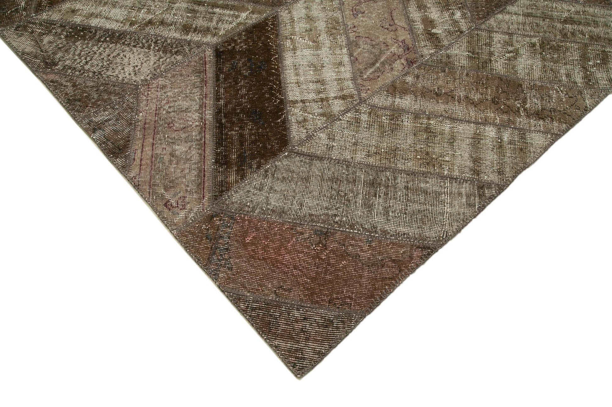 Kırk Yama Kahverengi Patchwork Pamuk Yün El Dokuma Halısı 242x307 Agacan