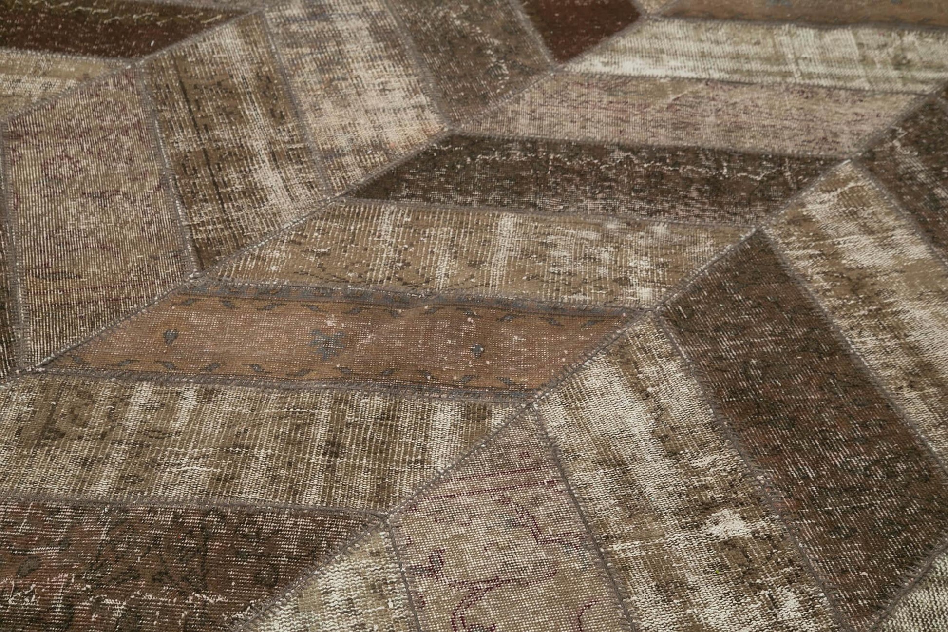 Kırk Yama Kahverengi Patchwork Pamuk Yün El Dokuma Halısı 242x307 Agacan