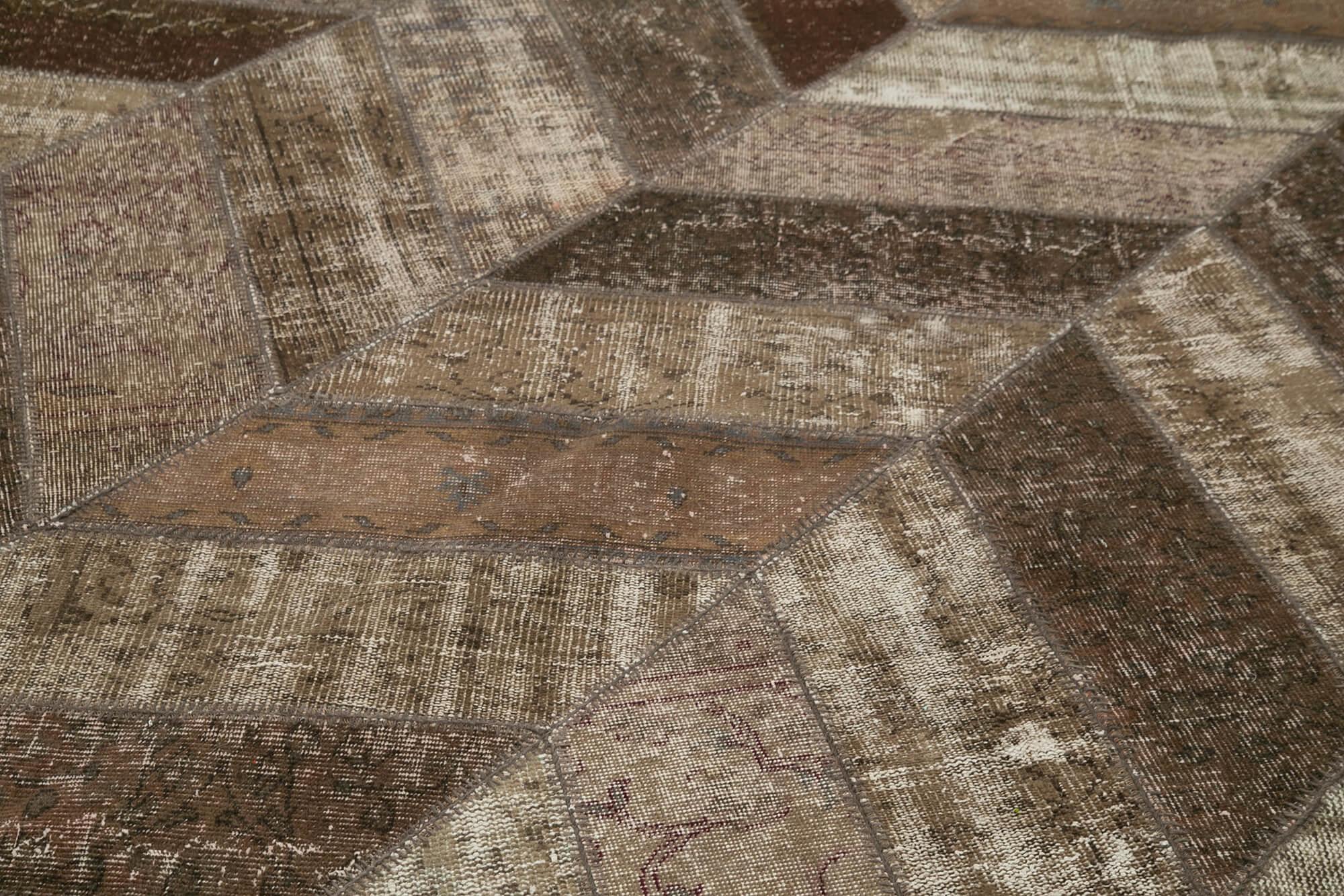 Kırk Yama Kahverengi Patchwork Pamuk Yün El Dokuma Halısı 242x307 Agacan