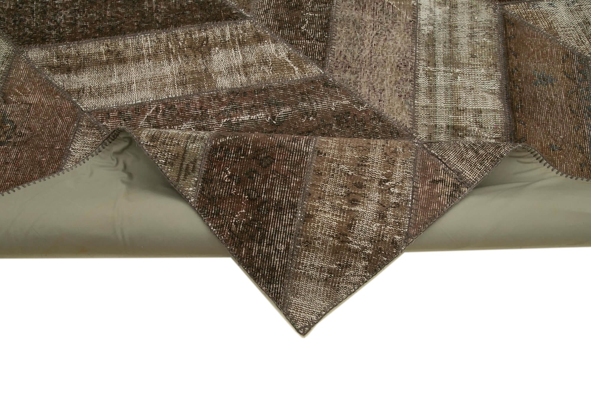 Kırk Yama Kahverengi Patchwork Pamuk Yün El Dokuma Halısı 242x307 Agacan