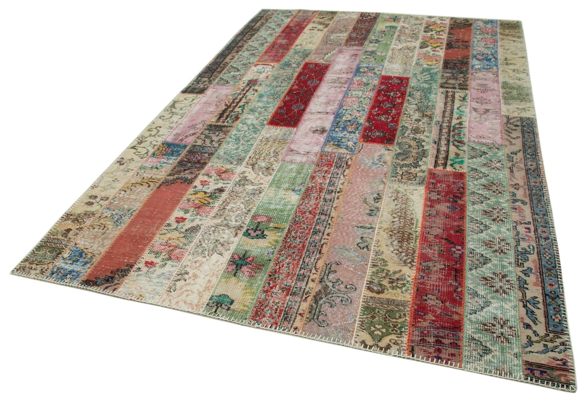 Kırk Yama Kırmızı Patchwork Pamuk Yün El Dokuma Halısı 200x305 Agacan