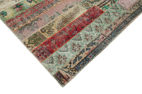 Kırk Yama Kırmızı Patchwork Pamuk Yün El Dokuma Halısı 200x305 Agacan
