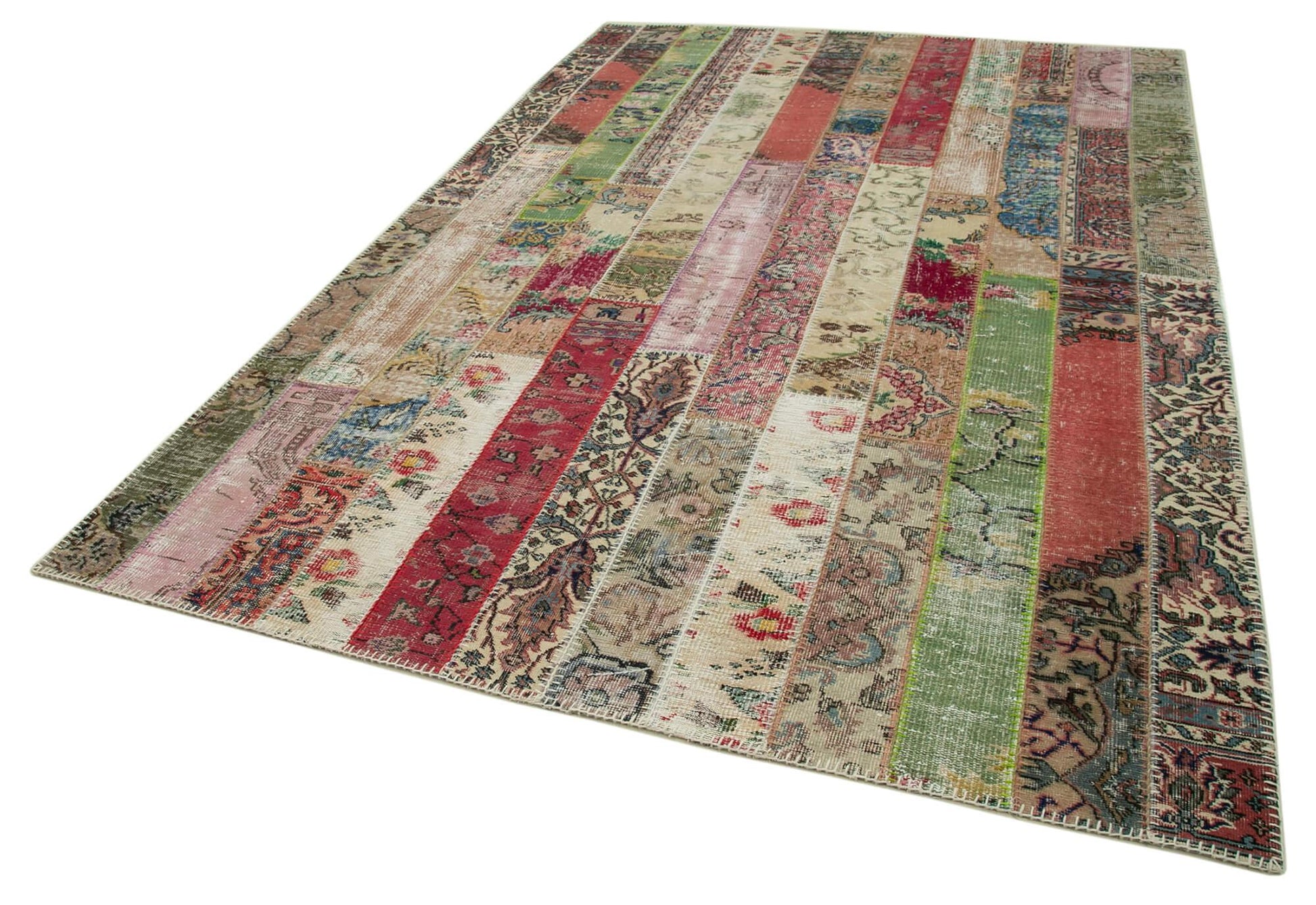 Kırk Yama Gri Patchwork Pamuk Yün El Dokuma Halısı 201x305 Agacan