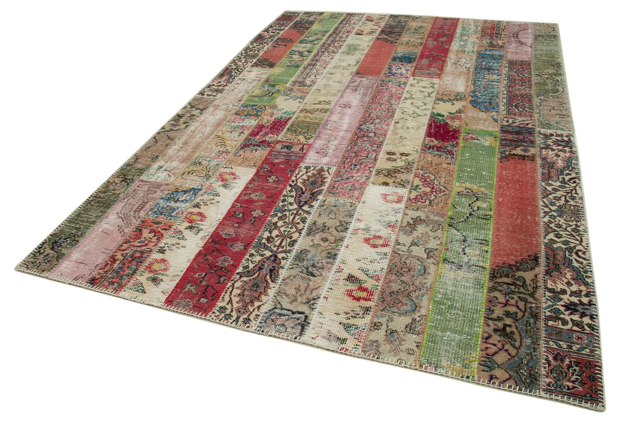 Kırk Yama Gri Patchwork Pamuk Yün El Dokuma Halısı 201x305 Agacan