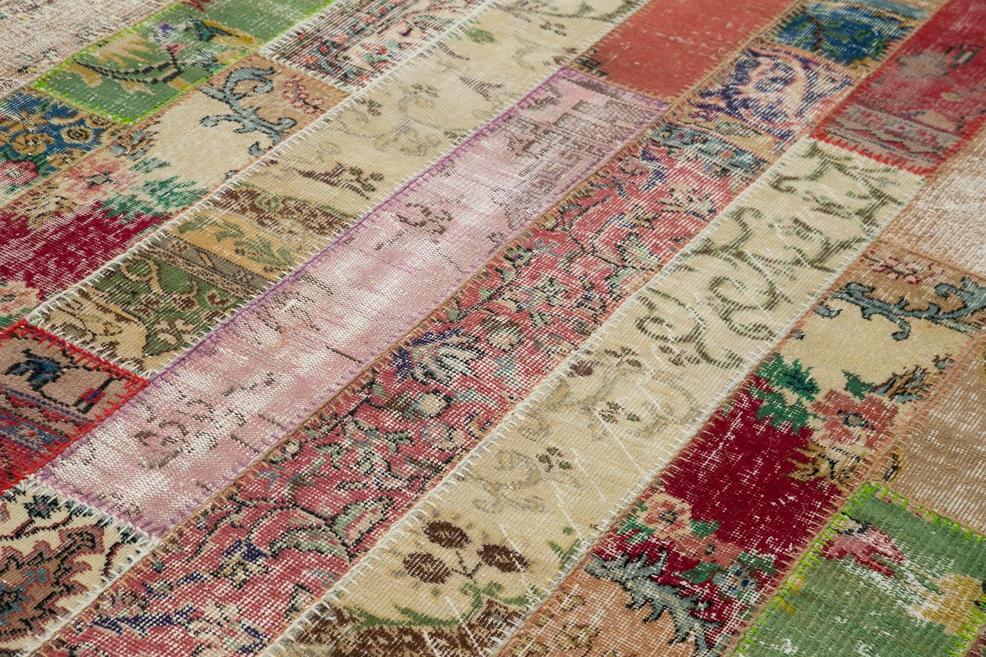 Kırk Yama Gri Patchwork Pamuk Yün El Dokuma Halısı 201x305 Agacan