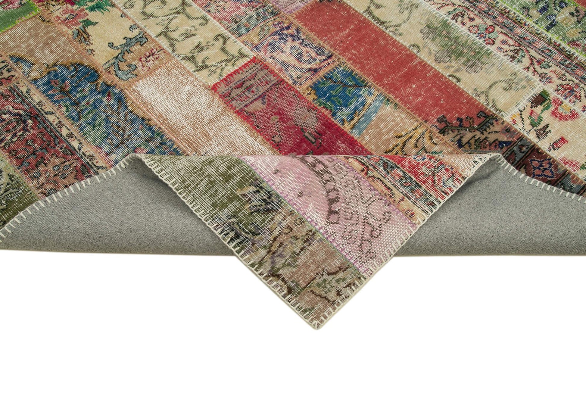 Kırk Yama Gri Patchwork Pamuk Yün El Dokuma Halısı 201x305 Agacan