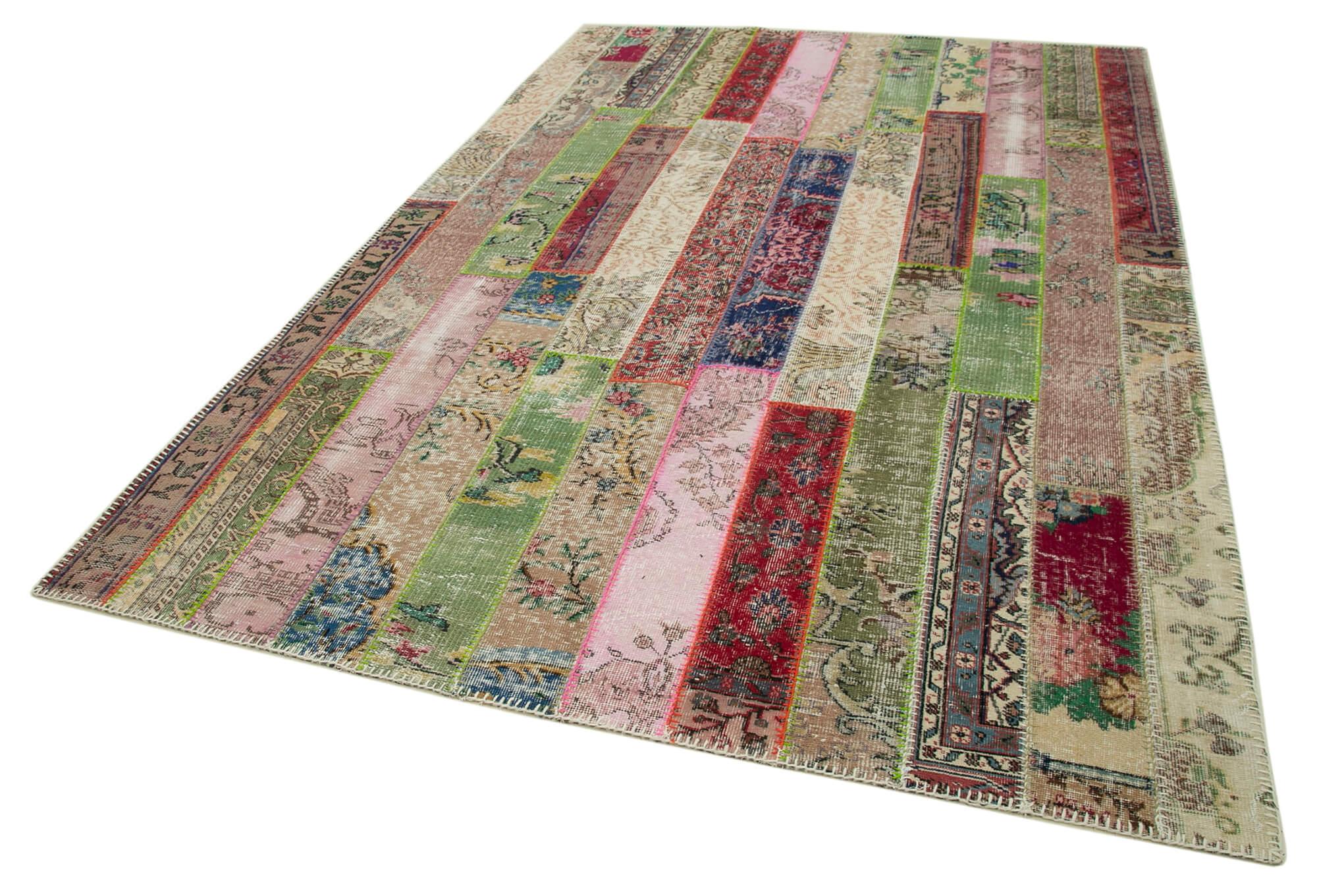 Kırk Yama Kırmızı Patchwork Pamuk Yün El Dokuma Halısı 200x305 Agacan