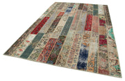 Kırk Yama Gri Patchwork Pamuk Yün El Dokuma Halısı 199x305 Agacan
