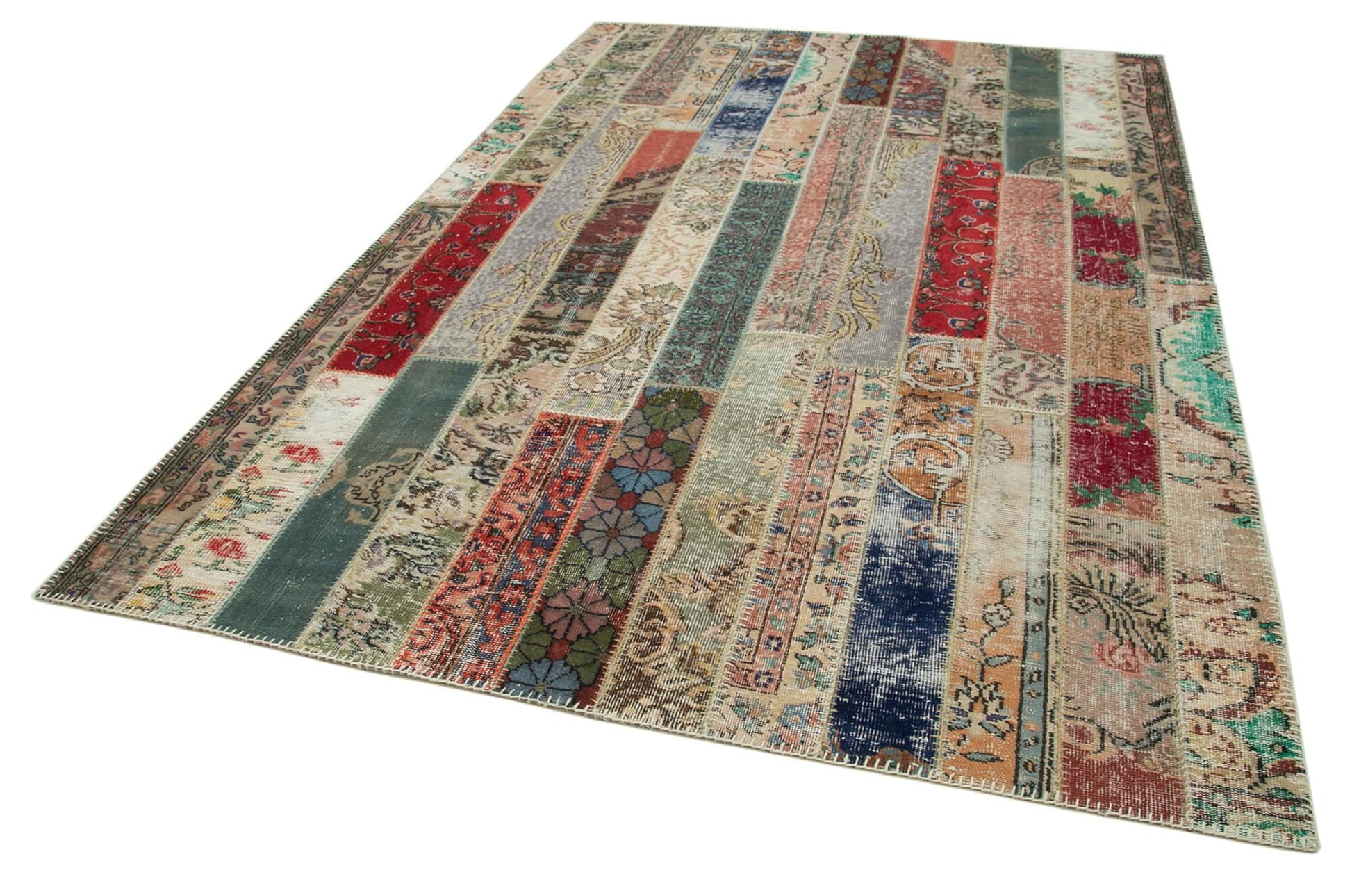 Kırk Yama Gri Patchwork Pamuk Yün El Dokuma Halısı 199x305 Agacan