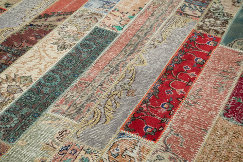 Kırk Yama Gri Patchwork Pamuk Yün El Dokuma Halısı 199x305 Agacan