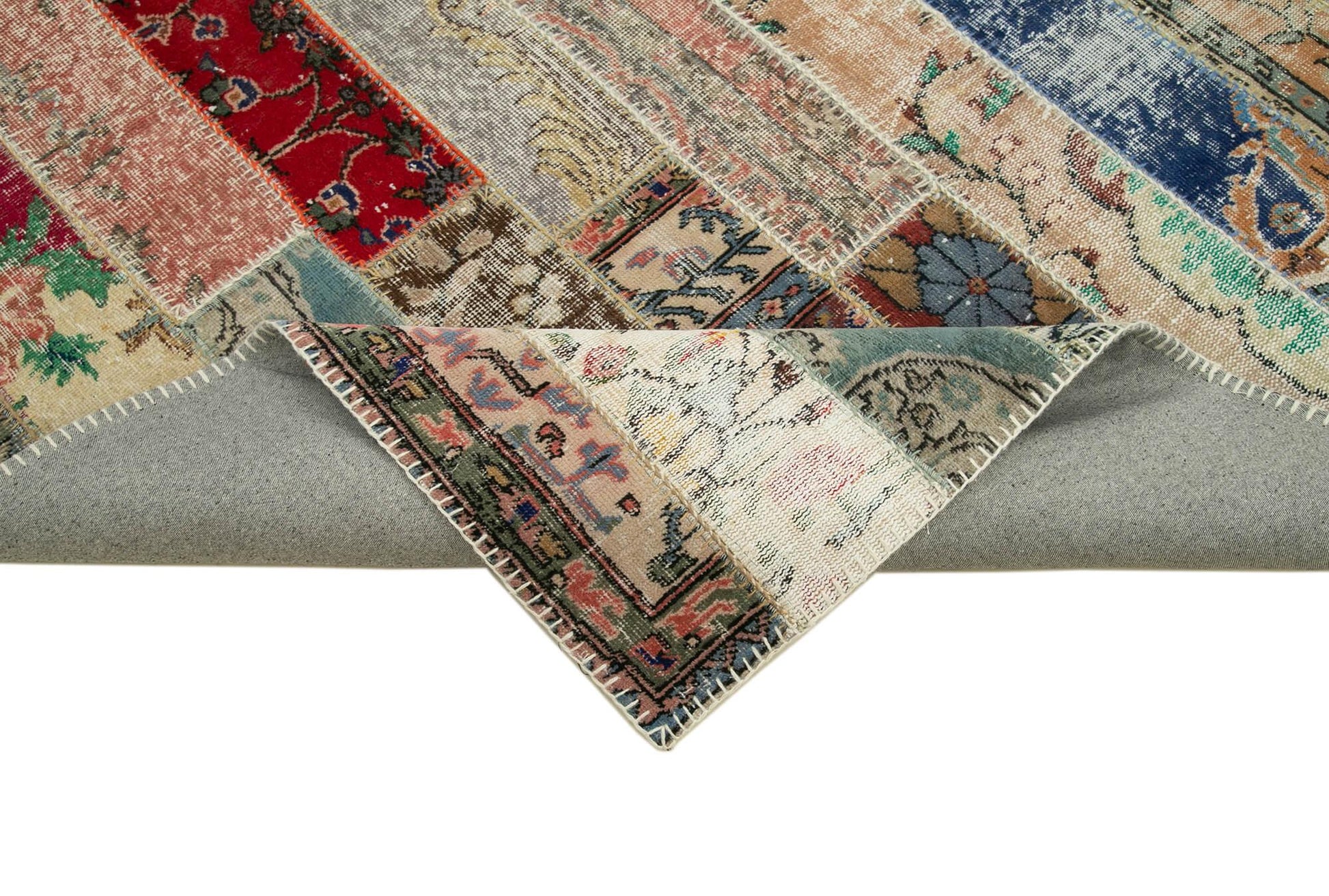 Kırk Yama Gri Patchwork Pamuk Yün El Dokuma Halısı 199x305 Agacan