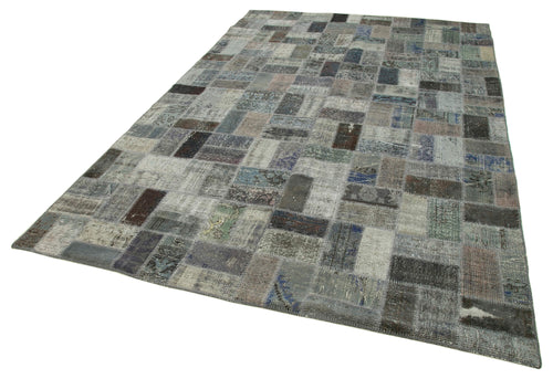 Kırk Yama Gri Patchwork Pamuk Yün El Dokuma Halısı 202x310 Agacan