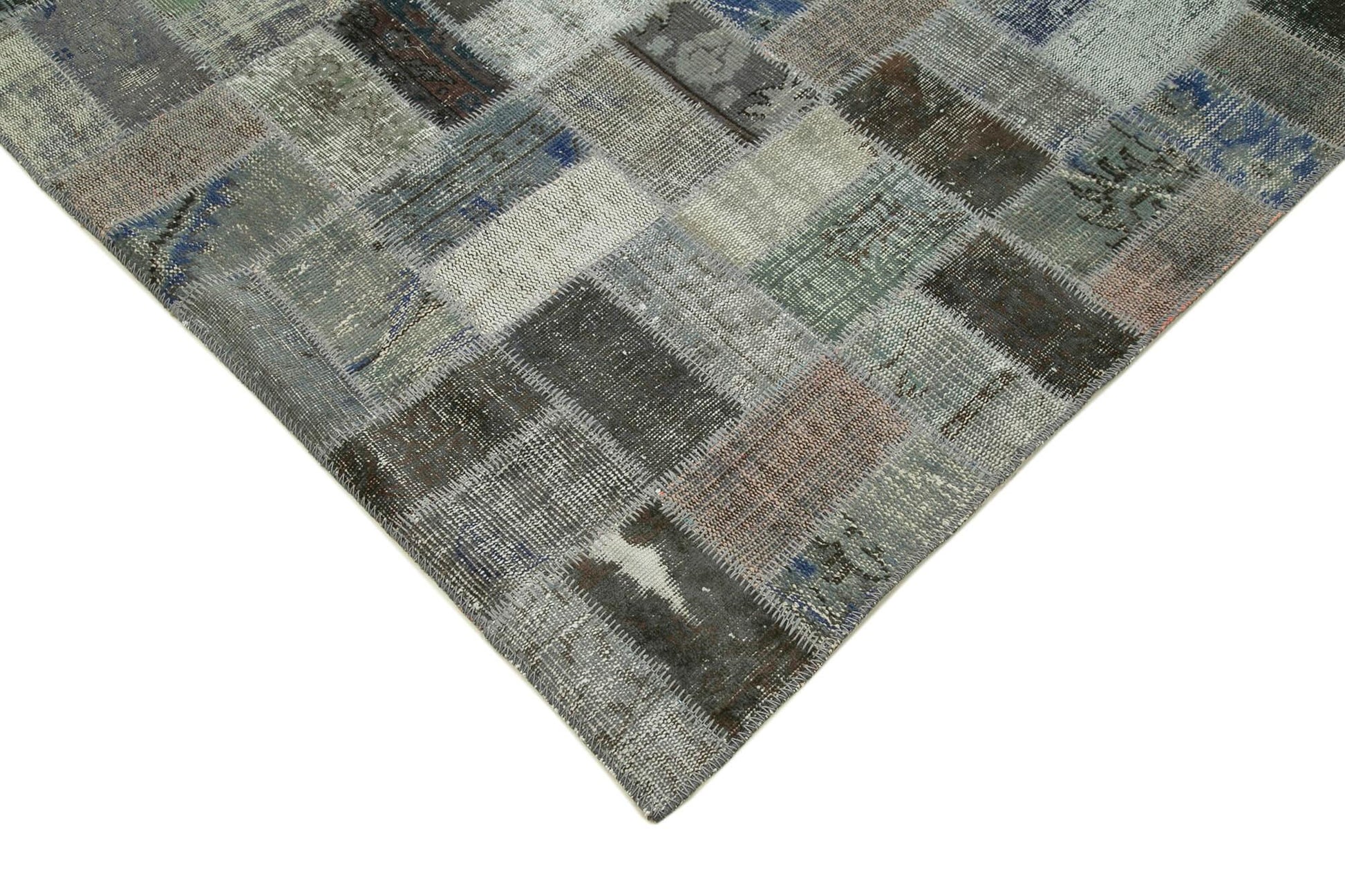 Kırk Yama Gri Patchwork Pamuk Yün El Dokuma Halısı 202x310 Agacan