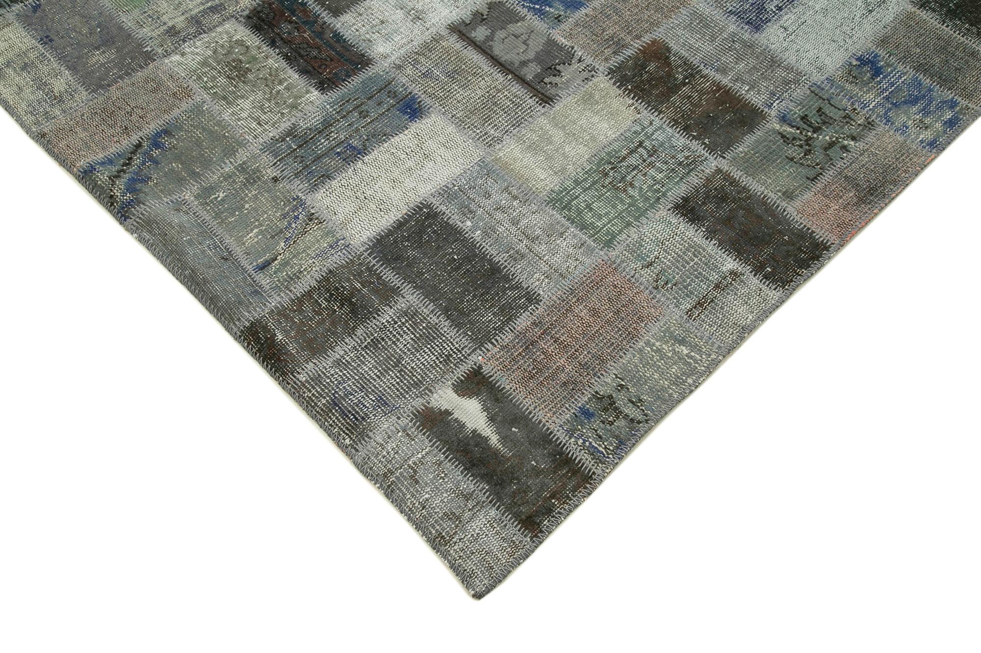 Kırk Yama Gri Patchwork Pamuk Yün El Dokuma Halısı 202x310 Agacan