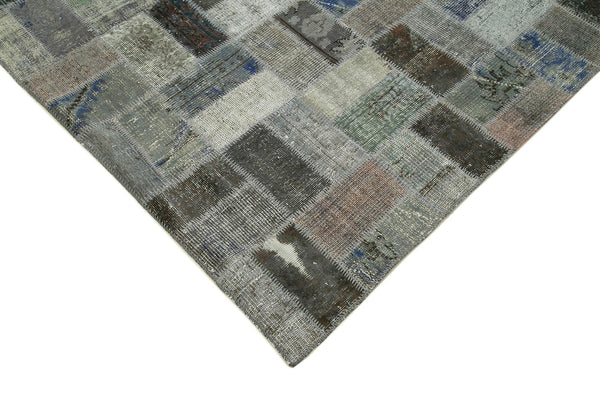 Kırk Yama Gri Patchwork Pamuk Yün El Dokuma Halısı 202x310 Agacan
