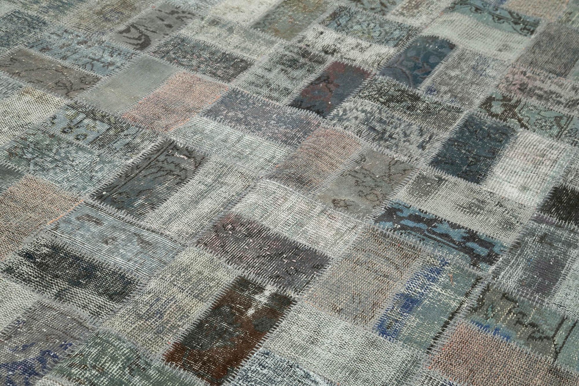 Kırk Yama Gri Patchwork Pamuk Yün El Dokuma Halısı 202x310 Agacan