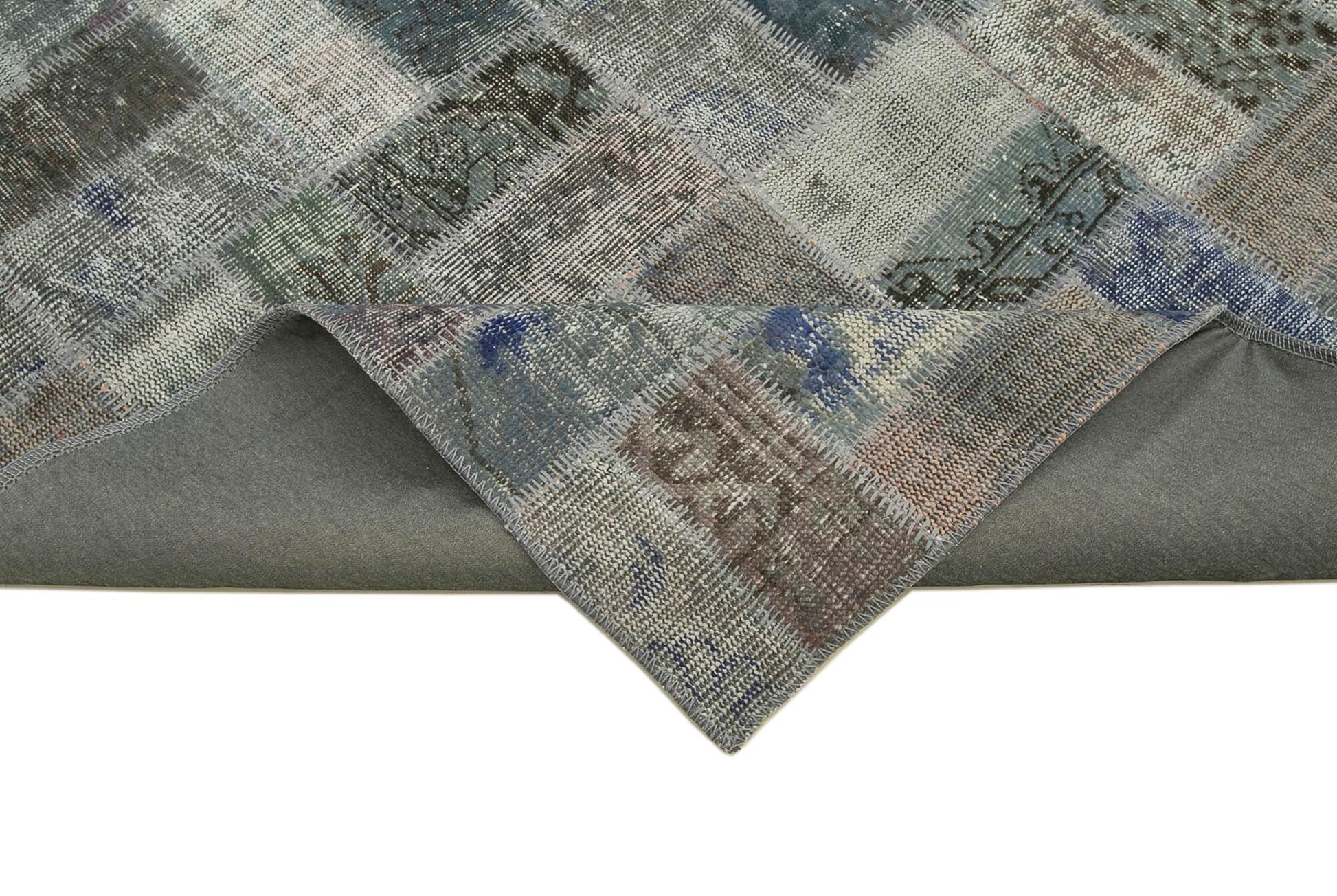 Kırk Yama Gri Patchwork Pamuk Yün El Dokuma Halısı 202x310 Agacan