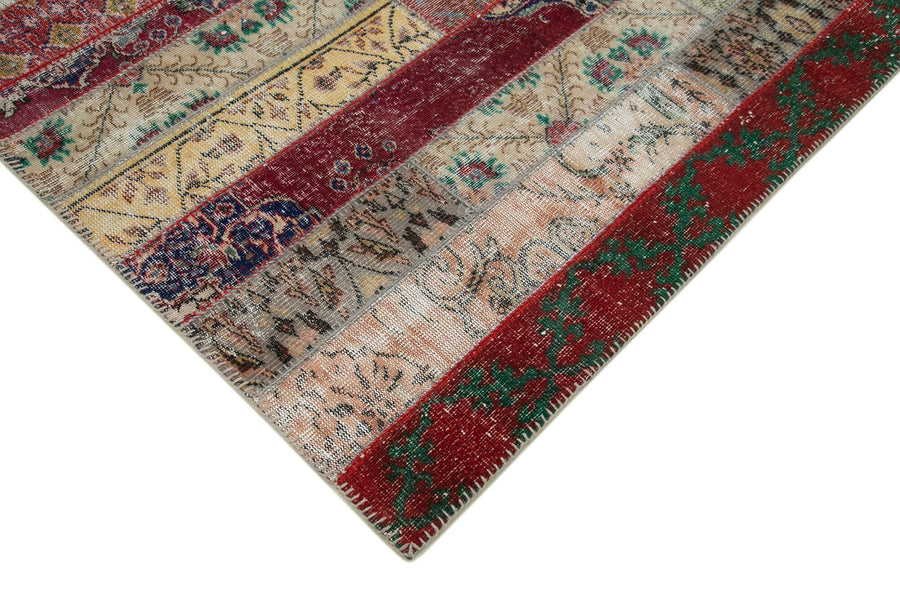 Patchwork Desenli Kırmızı Çok Renkli El Dokuma Halı 203x305 cm – Koridor kullanımı