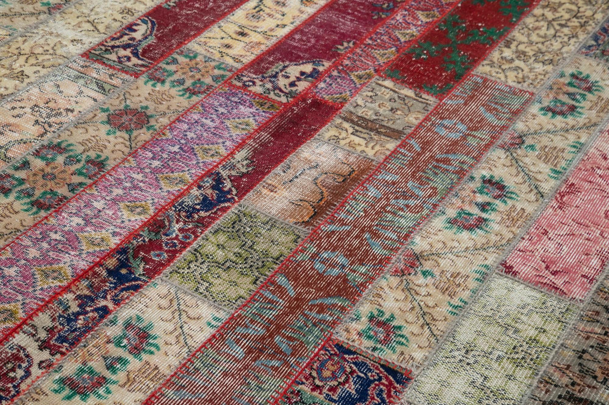 Kırk Yama Gri Patchwork Pamuk Yün El Dokuma Halısı 203x305 Agacan