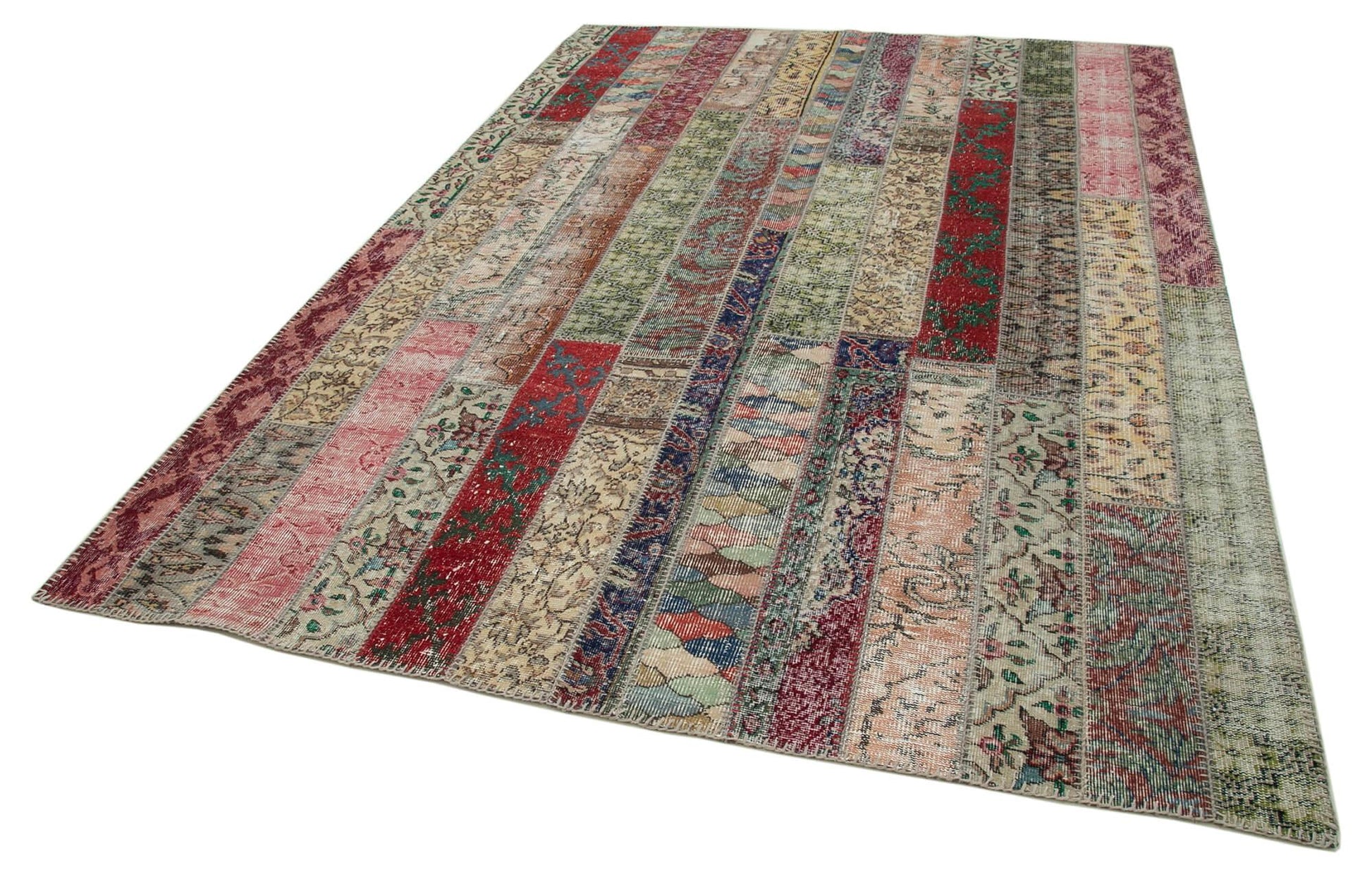 Kırk Yama Gri Patchwork Pamuk Yün El Dokuma Halısı 202x298 Agacan
