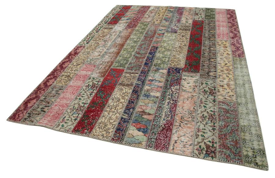 Kırk Yama Gri Patchwork Pamuk Yün El Dokuma Halısı 202x298 Agacan