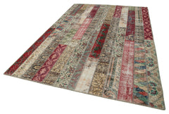 Kırk Yama Gri Patchwork Pamuk Yün El Dokuma Halısı 203x304 Agacan