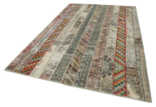 Kırk Yama Gri Patchwork Pamuk Yün El Dokuma Halısı 201x305 Agacan