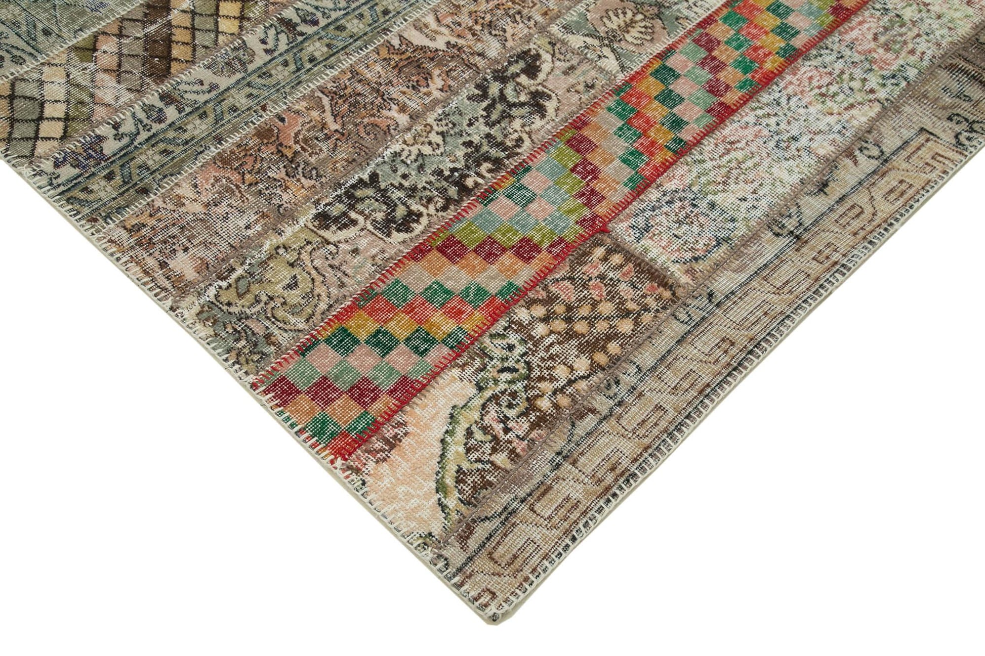 Kırk Yama Gri Patchwork Pamuk Yün El Dokuma Halısı 201x305 Agacan