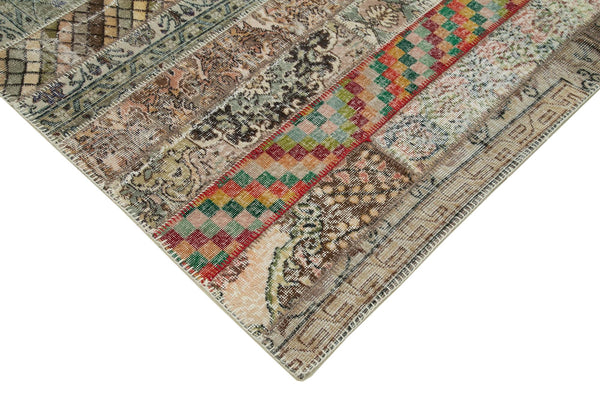 Kırk Yama Gri Patchwork Pamuk Yün El Dokuma Halısı 201x305 Agacan