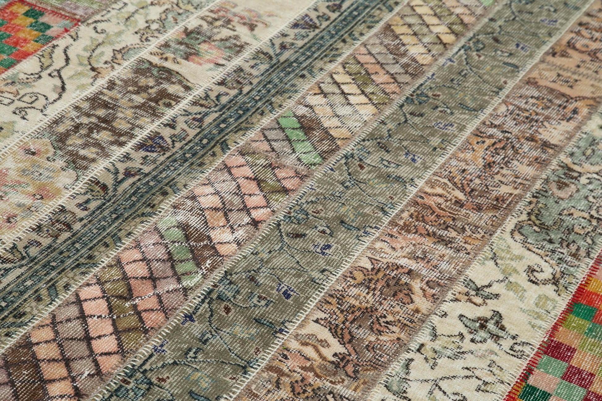 Kırk Yama Gri Patchwork Pamuk Yün El Dokuma Halısı 201x305 Agacan