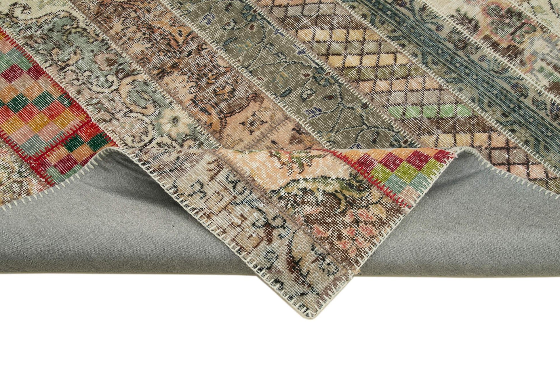 Kırk Yama Gri Patchwork Pamuk Yün El Dokuma Halısı 201x305 Agacan