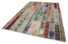 Kırk Yama Gri Patchwork Pamuk Yün El Dokuma Halısı 206x306 Agacan