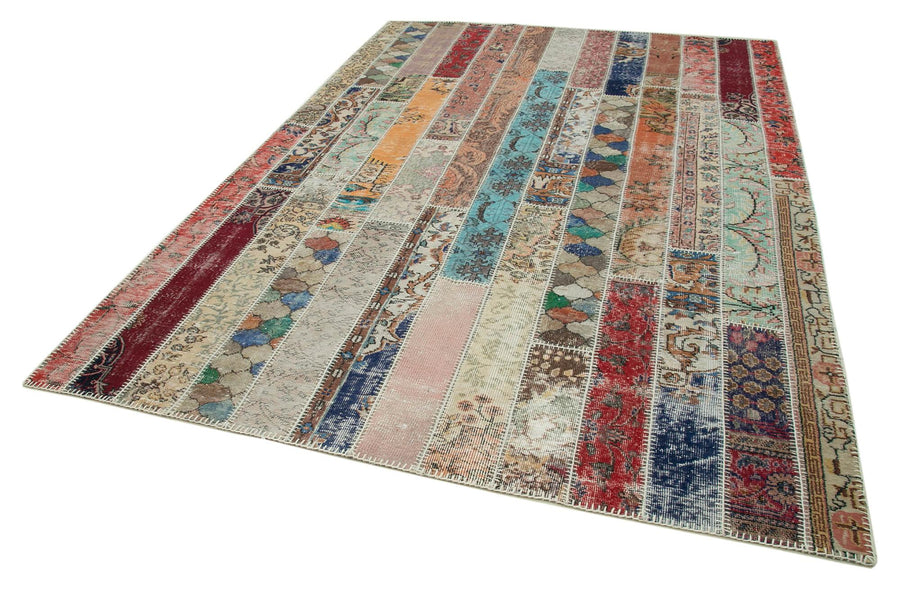 Kırk Yama Gri Patchwork Pamuk Yün El Dokuma Halısı 206x306 Agacan