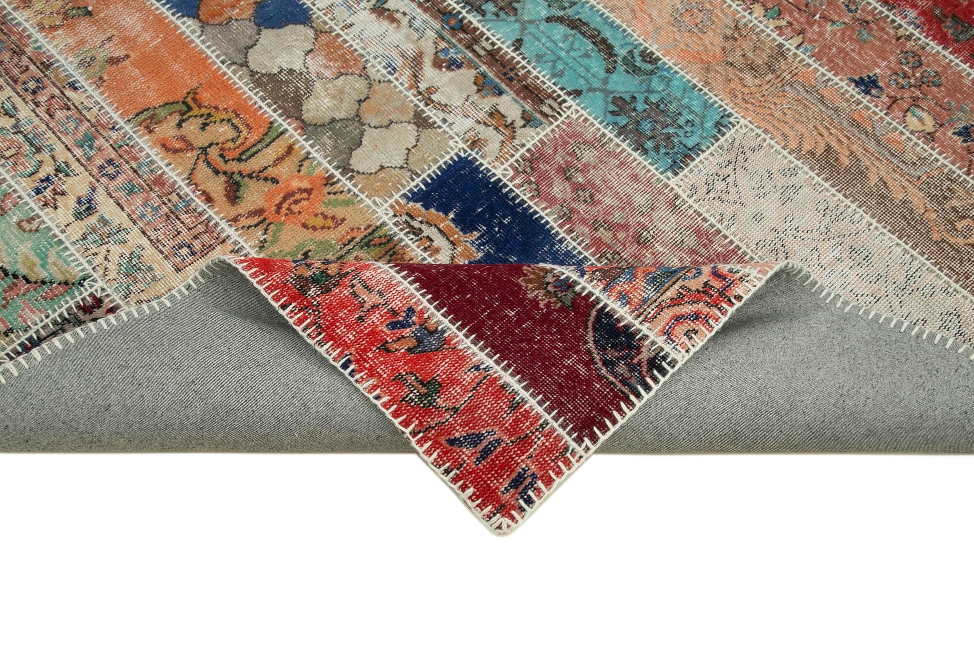 Kırk Yama Gri Patchwork Pamuk Yün El Dokuma Halısı 206x306 Agacan