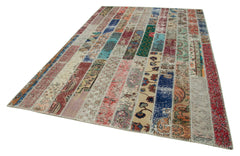 Kırk Yama Kırmızı Patchwork Pamuk Yün El Dokuma Halısı 203x307 Agacan