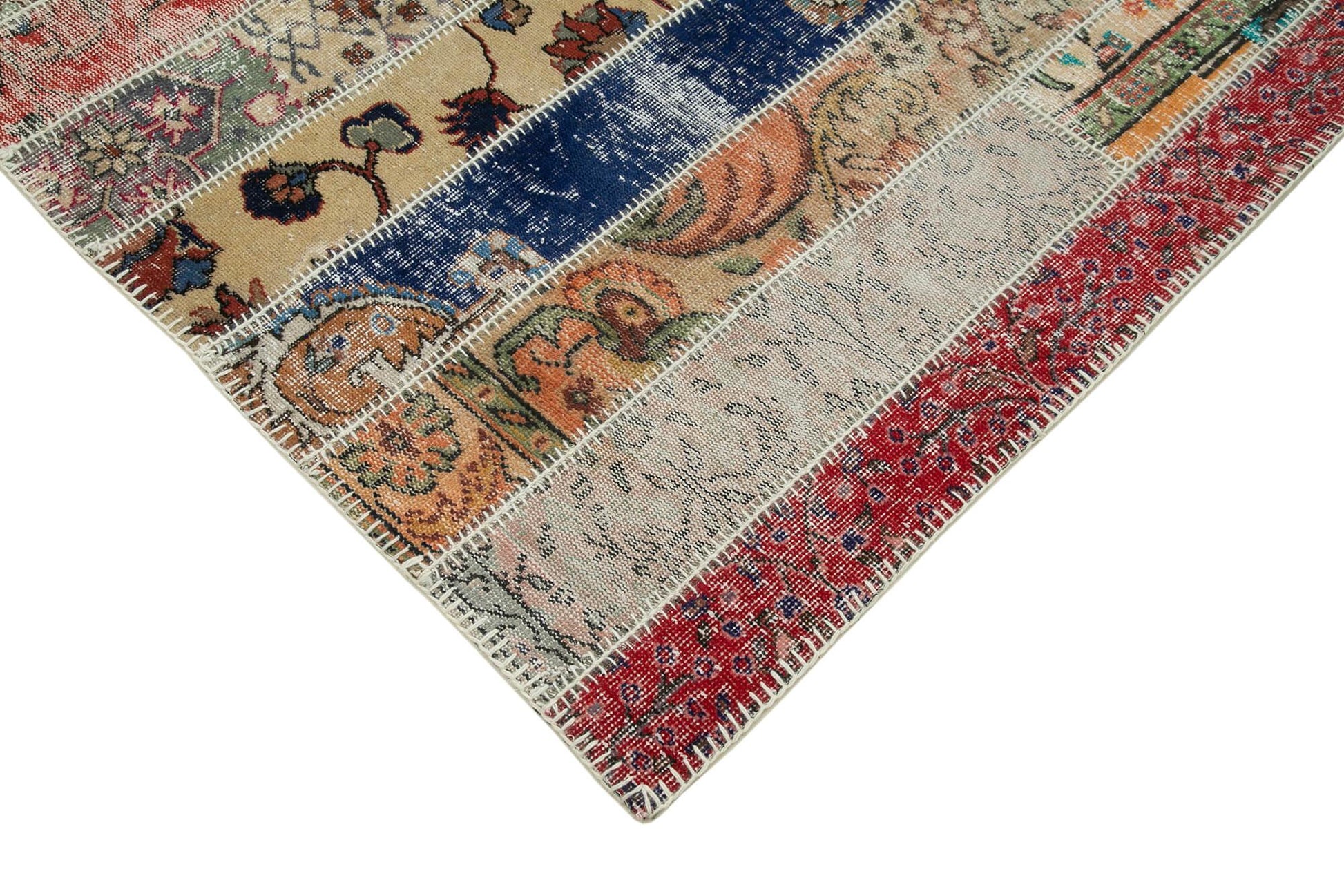 Kırk Yama Kırmızı Patchwork Pamuk Yün El Dokuma Halısı 203x307 Agacan