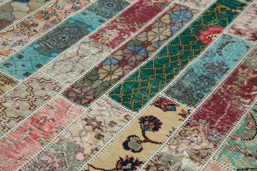 Kırk Yama Kırmızı Patchwork Pamuk Yün El Dokuma Halısı 203x307 Agacan