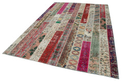 Kırk Yama Gri Patchwork Pamuk Yün El Dokuma Halısı 203x308 Agacan