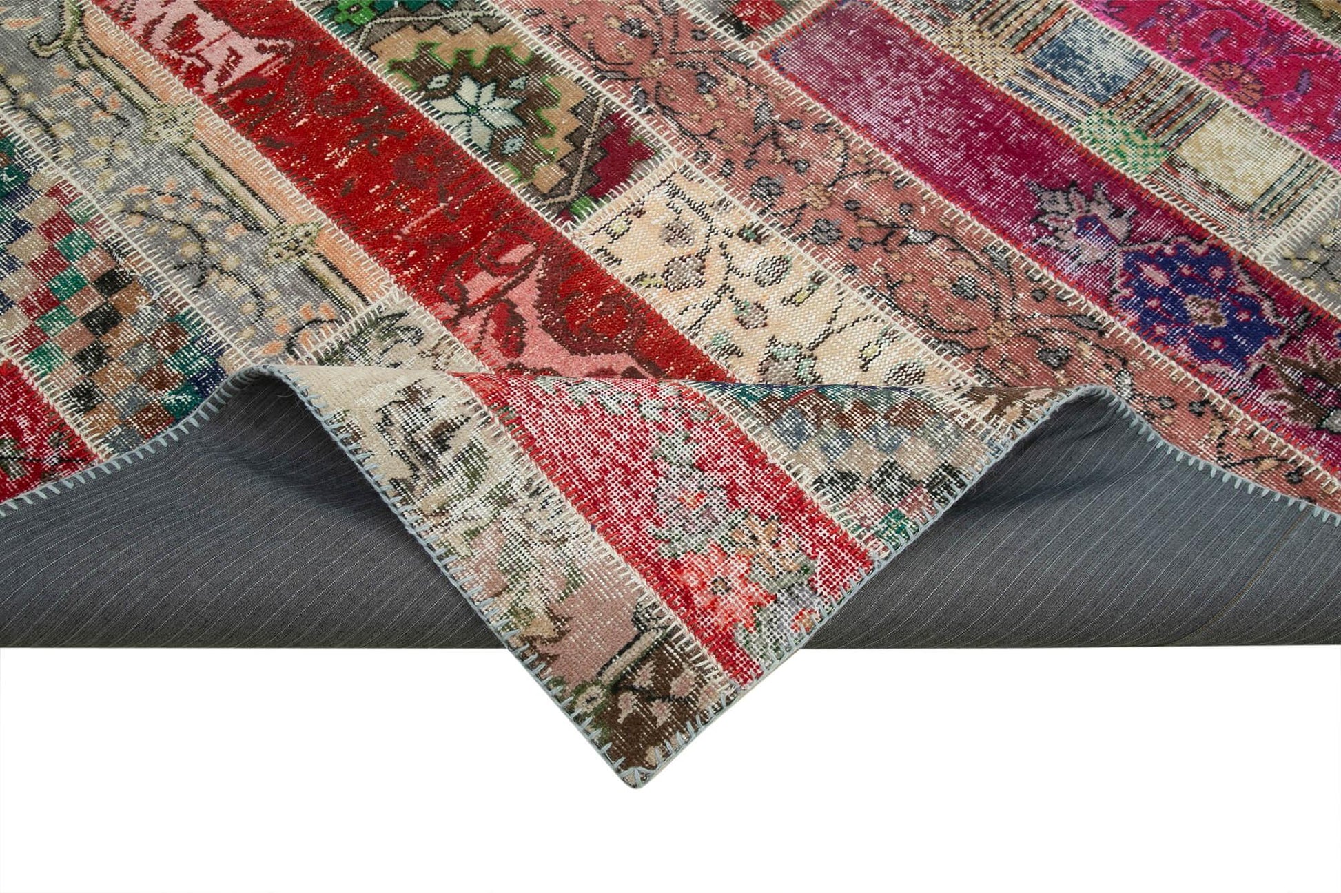 Kırk Yama Gri Patchwork Pamuk Yün El Dokuma Halısı 203x308 Agacan