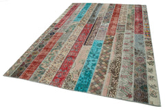 Kırk Yama Gri Patchwork Pamuk Yün El Dokuma Halısı 204x306 Agacan