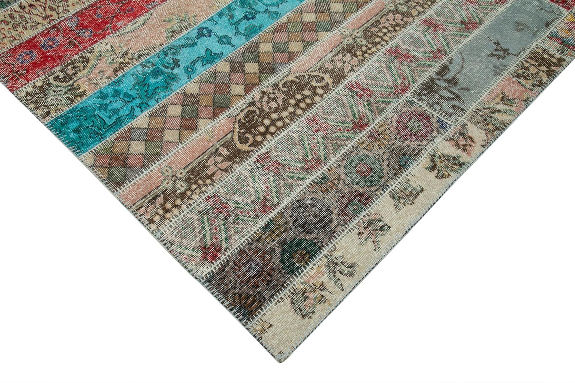 Kırk Yama Gri Patchwork Pamuk Yün El Dokuma Halısı 204x306 Agacan