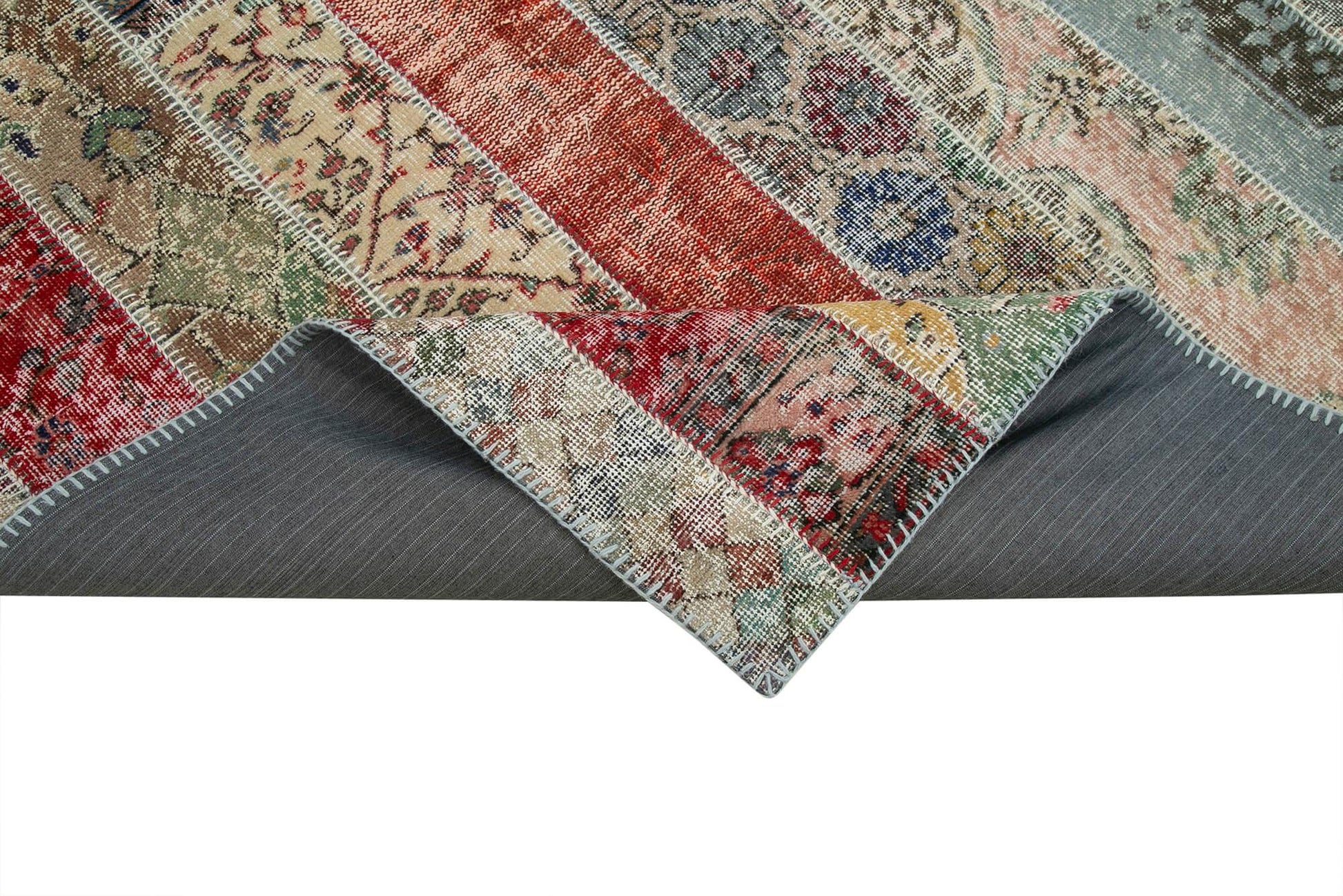 Kırk Yama Gri Patchwork Pamuk Yün El Dokuma Halısı 204x306 Agacan