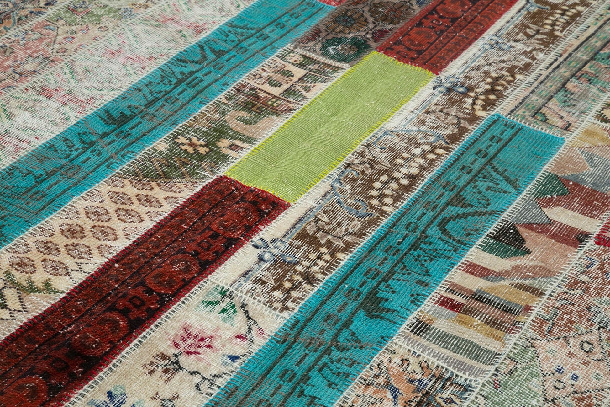 Kırk Yama Gri Patchwork Pamuk Yün El Dokuma Halısı 203x308 Agacan